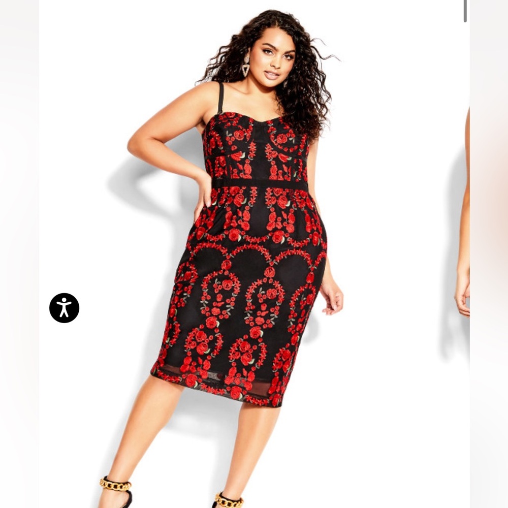 Elegant Black and Red Floral Dress